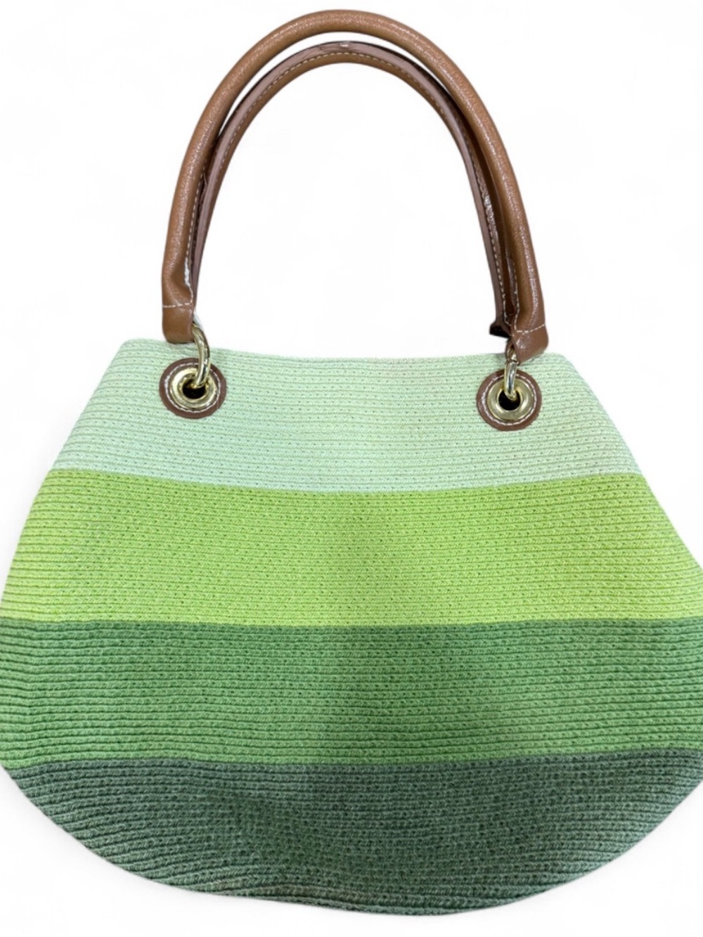Green Colorblock Woven Small Bucket Bag Brown Handles Y2K Purse
